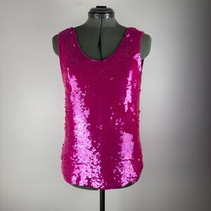 Vintage MODI Pink Silk Sequin Beaded Top | Sleeveless Scoop Back Made in Indian‎